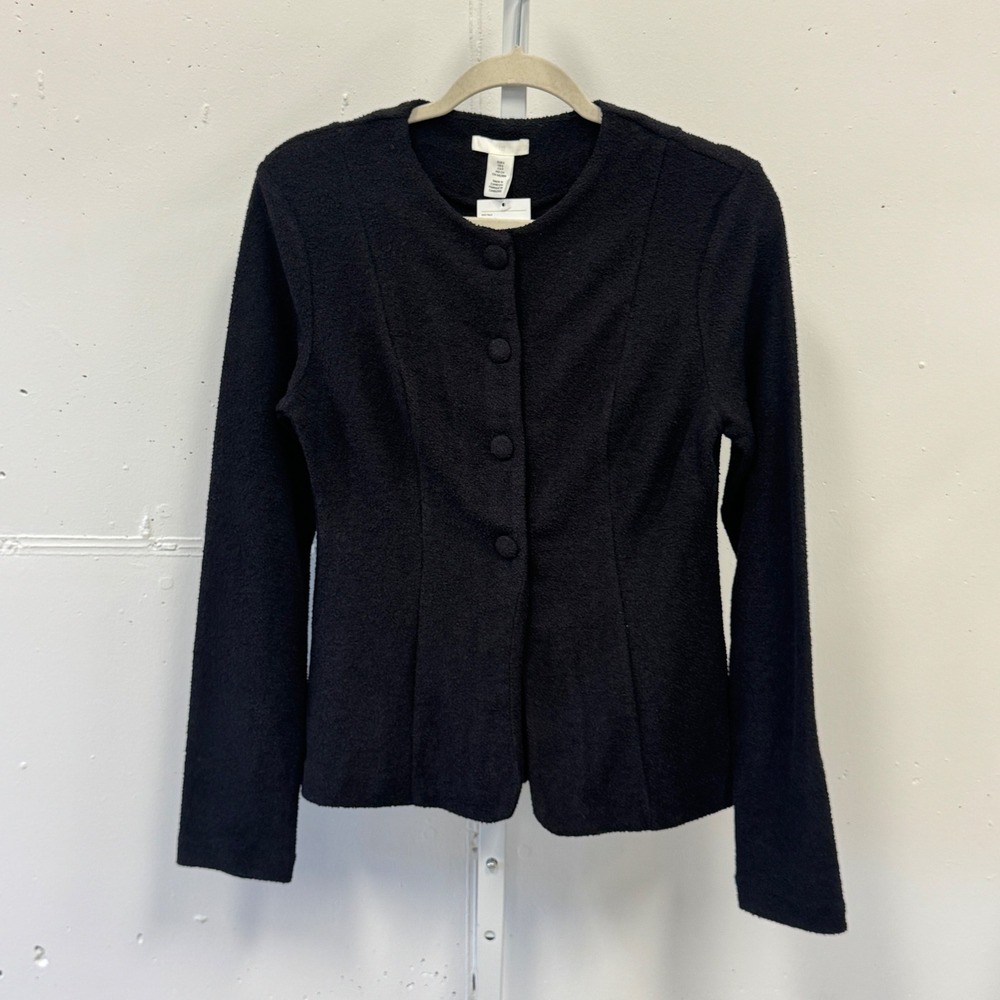 NWT H&M Black Textured Knit Button Front Jacket Cardigan Size Small‎ Classic